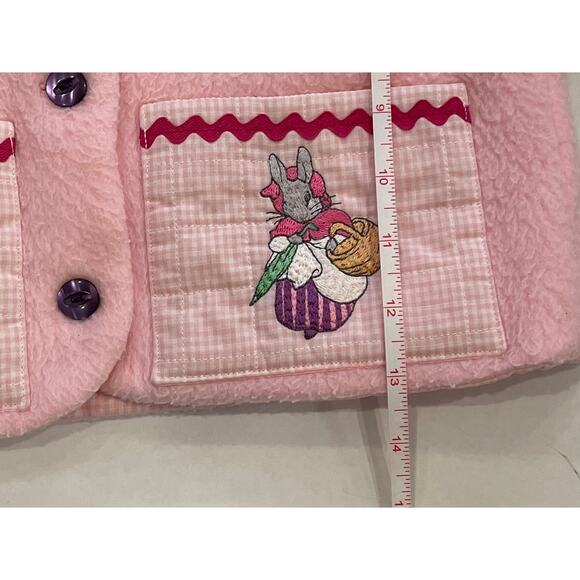 Girl's Handmade Pink Fleece Coat, Mouse, Bunny, Pockets, Ribbon Detail, 4-5T - Picture 11 of 11